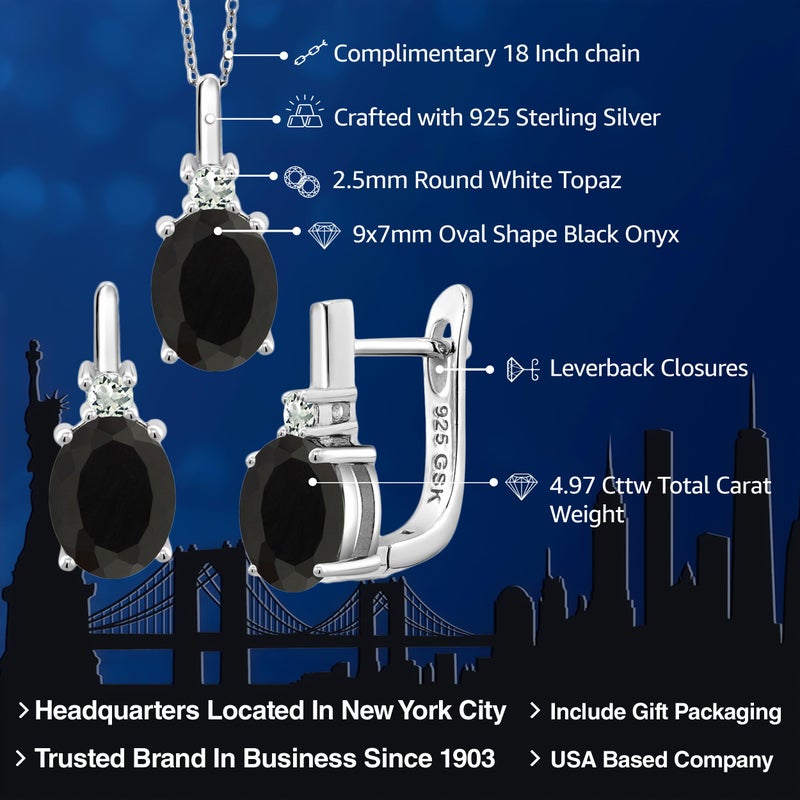 GEM STONE KING Gemstone Birthstone and White Topaz Pendant and Earrings Jewelry Set for Women in 925 Sterling Silver | Oval 8X6MM and Round 2.5MM | Fine Jewelry Set for Her Mom Women Wife | With 18 Inch Chain - Image 2